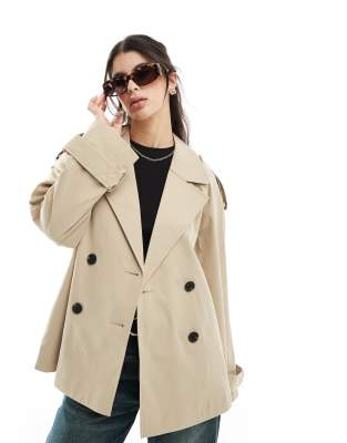 short trench coat in stone-Neutral