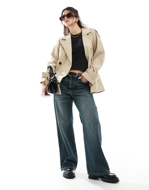 ASOS DESIGN short trench coat in stone