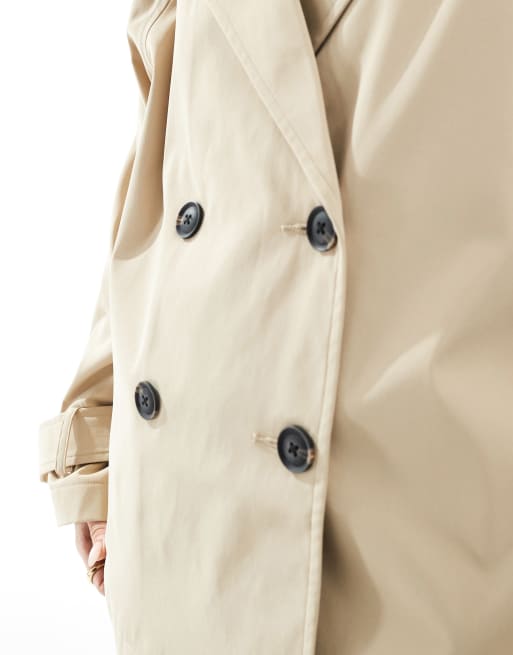 ASOS DESIGN short trench coat in stone