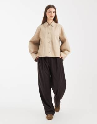 Asos Design Short Trench Coat With Pleat Detail In Neutral