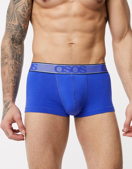 ASOS DESIGN short trunk in blue with branded waistband