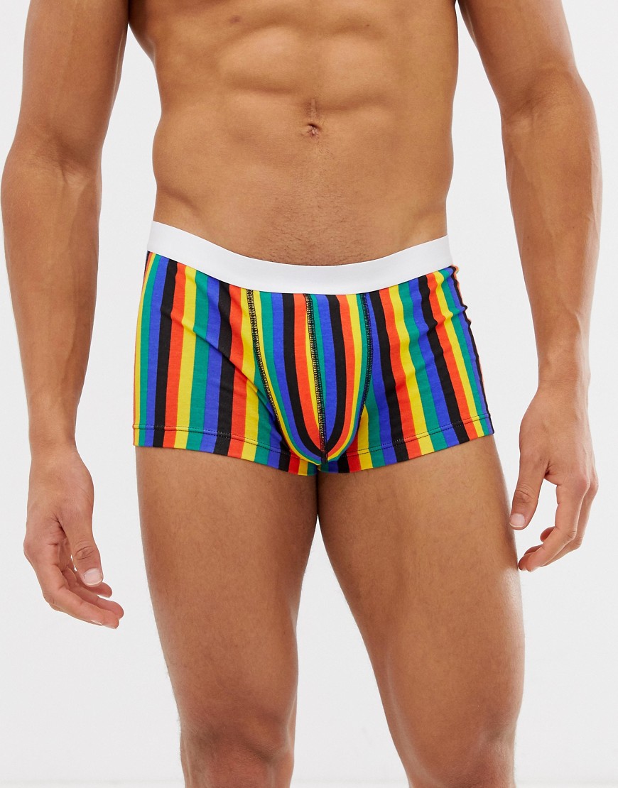 ASOS DESIGN short trunks in rainbow stripe print-Multi