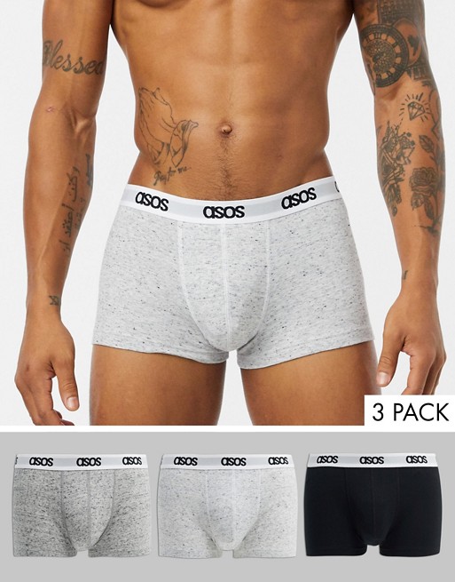 ASOS DESIGN short trunks in white and grey slub marls with branded waistband 3 pack