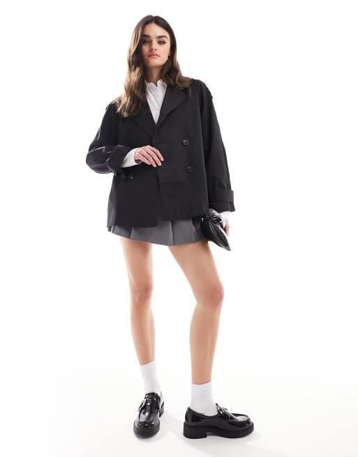 Short double wool twill store trench coat