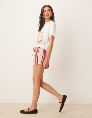 Short ultra-court à enfiler à rayures - Rose-Multicolore XS