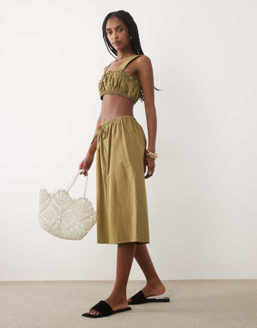 ASOS DESIGN - Gerimpelde bralette van linnenmix in olijfgroen, deel van co-ord set, 3 van 3
