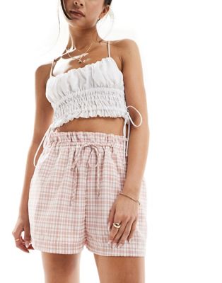 ASOS DESIGN short with ruffle detail in pink gingham