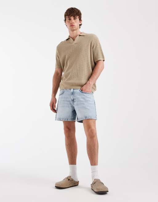 ASOS DESIGN shorter length denim jorts in light wash blue, 3 of 5