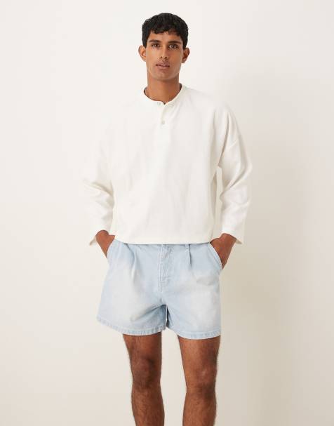 ASOS DESIGN shorter length denim short with pleats in bleach wash - view 1