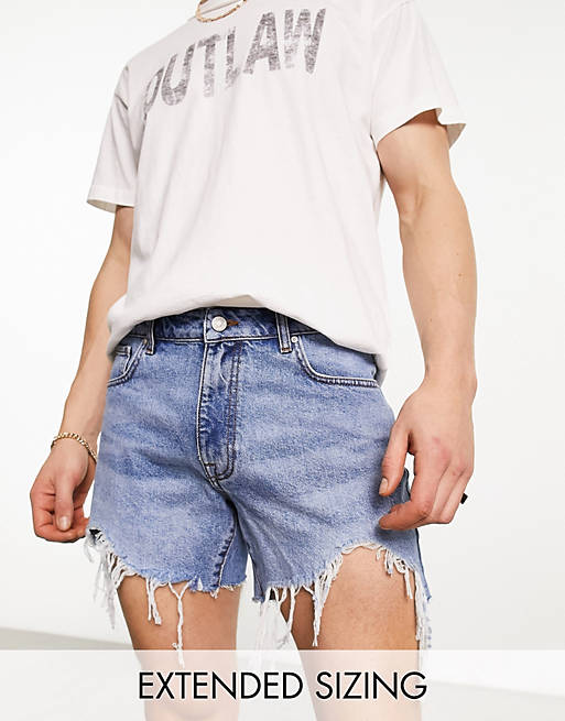VolcanmtShops | chantilly drawcoard shorts | VolcanmtShops DESIGN shorter  length denim shorts in light wash with rip detail and raw hem