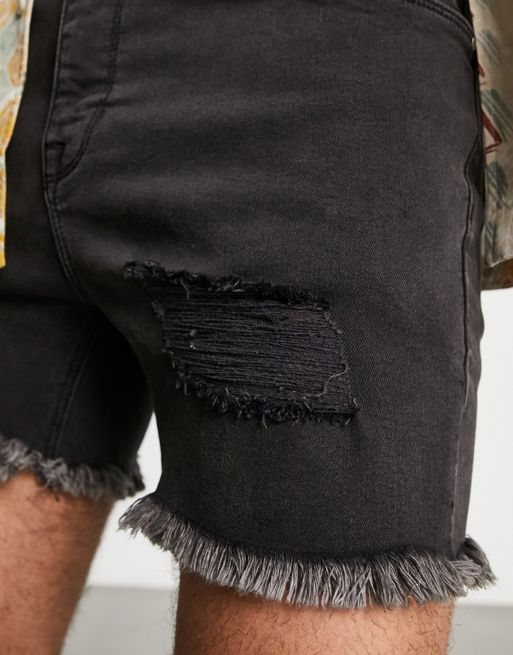 ASOS DESIGN shorter length slim shorts in washed black