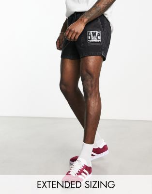 shorter length denim shorts with panels in black