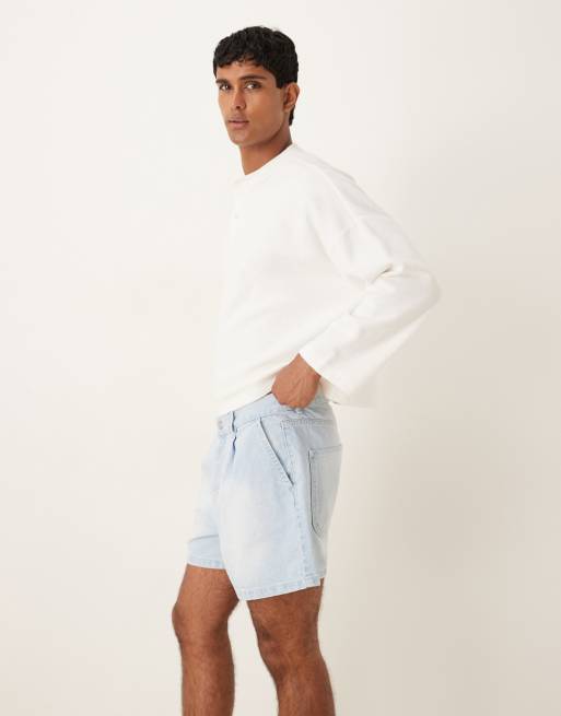 ASOS DESIGN shorter length denim shorts with pleats in bleach wash, 3 of 5