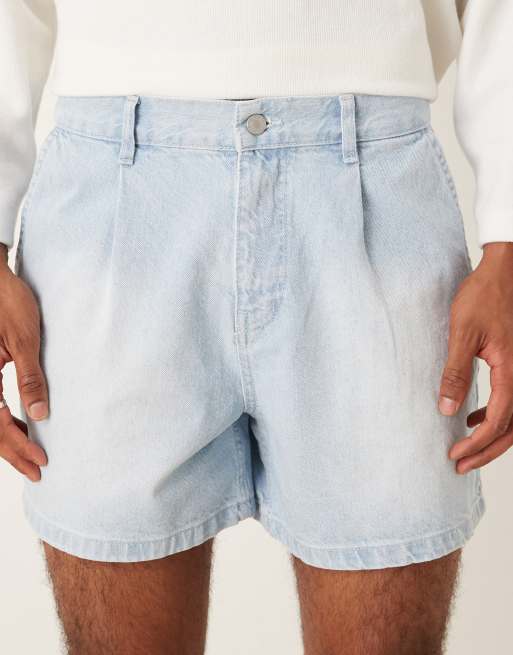 ASOS DESIGN shorter length denim shorts with pleats in bleach wash, 4 of 5