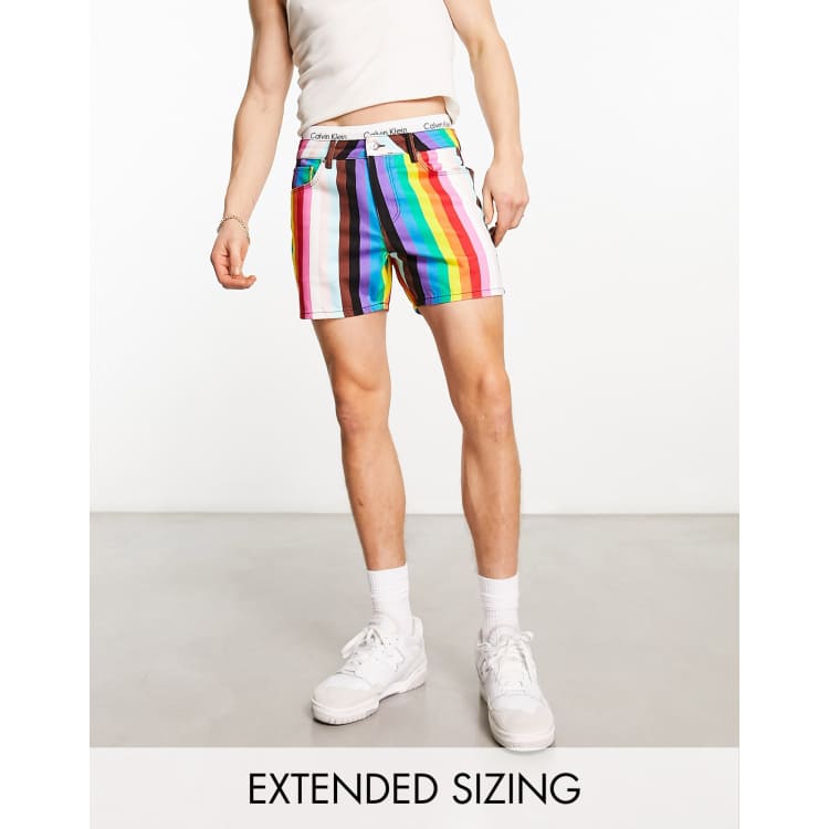 Denim shorts with rainbow hot sale stripe