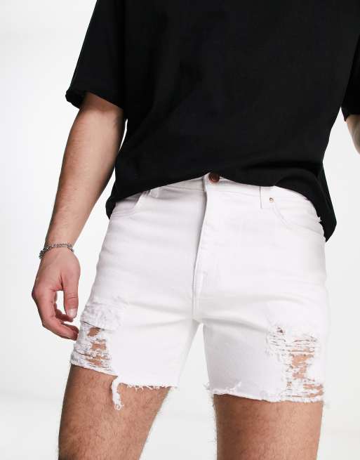 Mens white ripped jeans on sale shorts