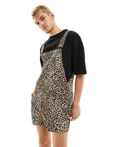 ASOS DESIGN shorter length dungaree in all over leopard print