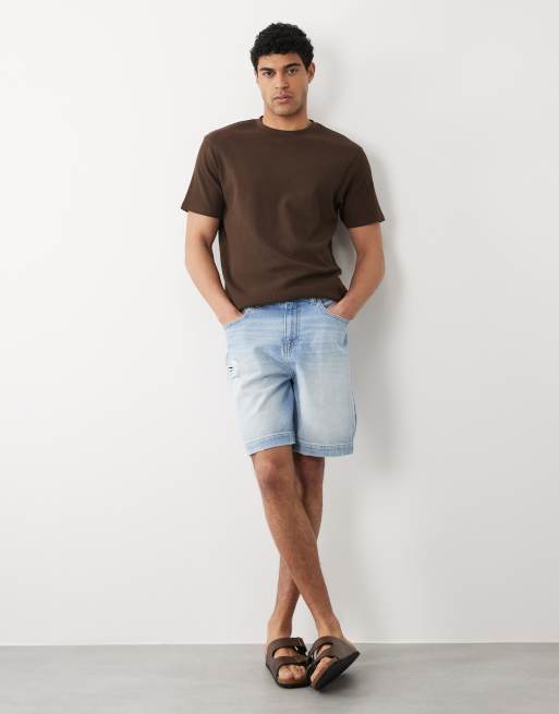 ASOS DESIGN shorter length jorts in light washed blue with rip, 2 of 5