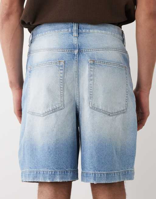 ASOS DESIGN shorter length jorts in light washed blue with rip, 5 of 5