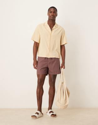 Asos Design Shorter Length Linen Blend Shorts In Brown