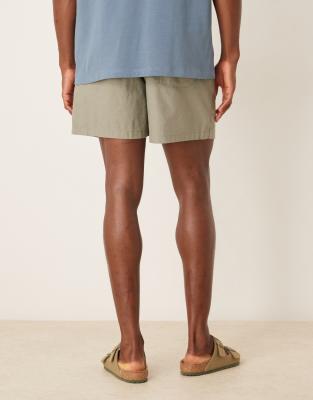 Asos Design Shorter Length Linen Blend Shorts In Green