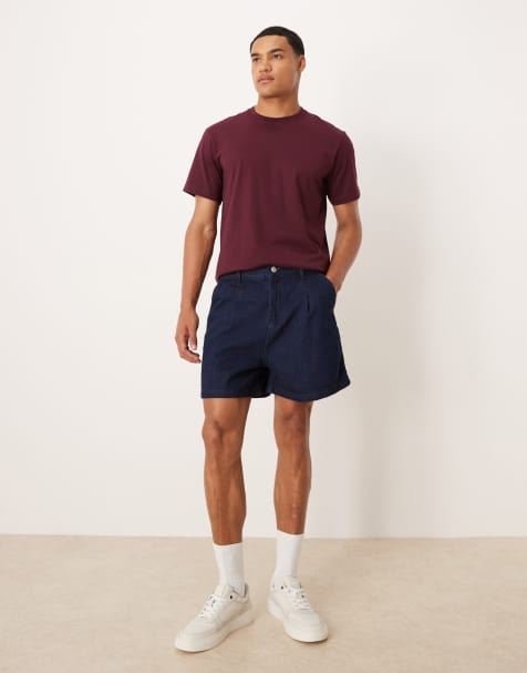 ASOS DESIGN shorter length pleated denim short in raw wash - view 1