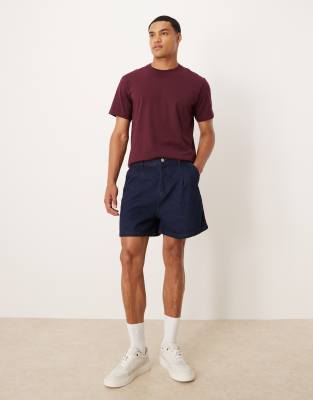 Asos Design Shorter Length Pleated Denim Shorts In Blue