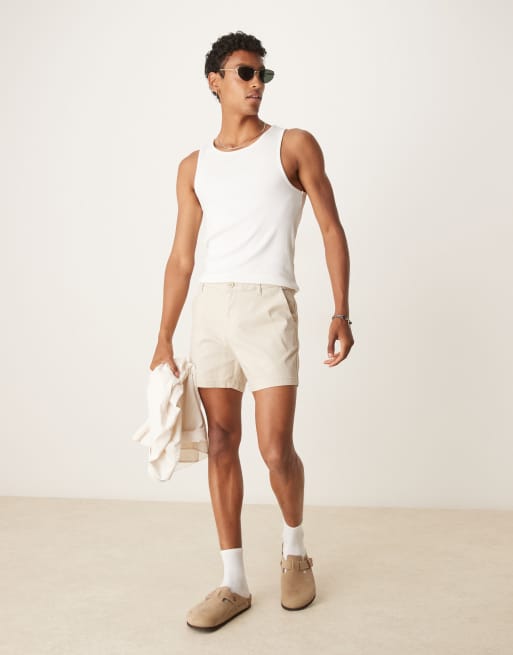 ASOS DESIGN shorter length pull on chino short in stone, 2 of 5