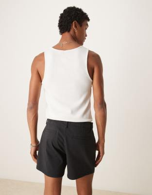 ASOS DESIGN shorter length pull on chino short in black