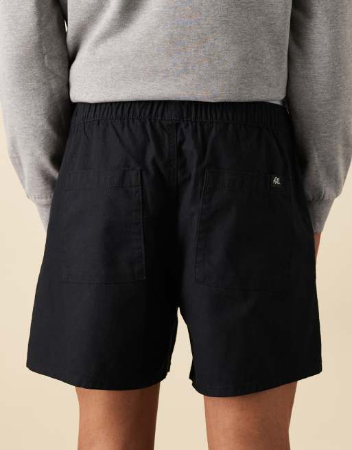 ASOS DESIGN shorter length pull on linen blend shorts in black