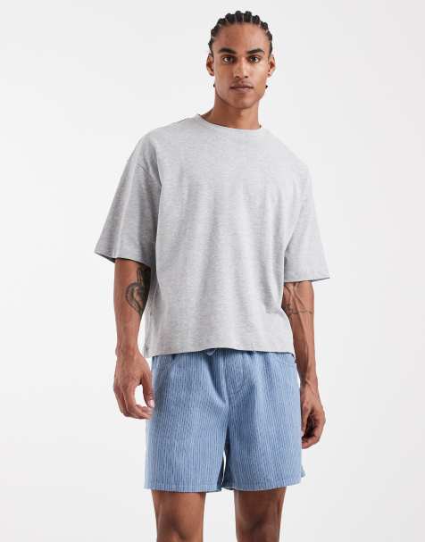 ASOS DESIGN shorter length short in blue and white pinstripe - view 1