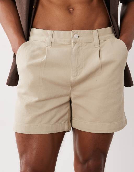 ASOS DESIGN shorter length short in stone with pleat, 4 of 5