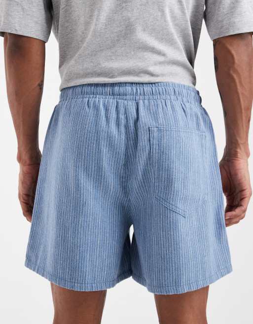 ASOS DESIGN shorter length shorts in blue and white pinstripe, 5 of 5