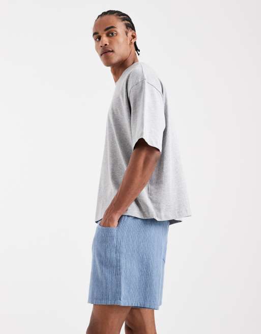 ASOS DESIGN shorter length shorts in blue and white pinstripes, 2 of 5