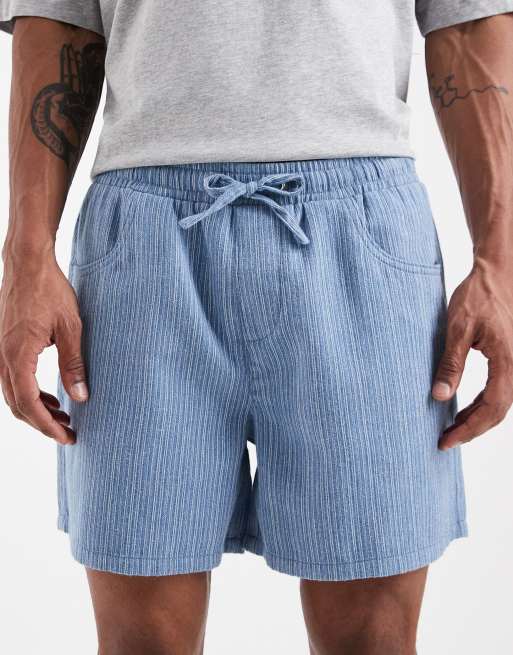 ASOS DESIGN shorter length shorts in blue and white pinstripes, 4 of 5