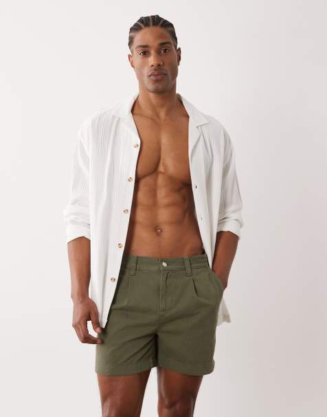 ASOS DESIGN shorter length shorts in khaki with pleat - view 1