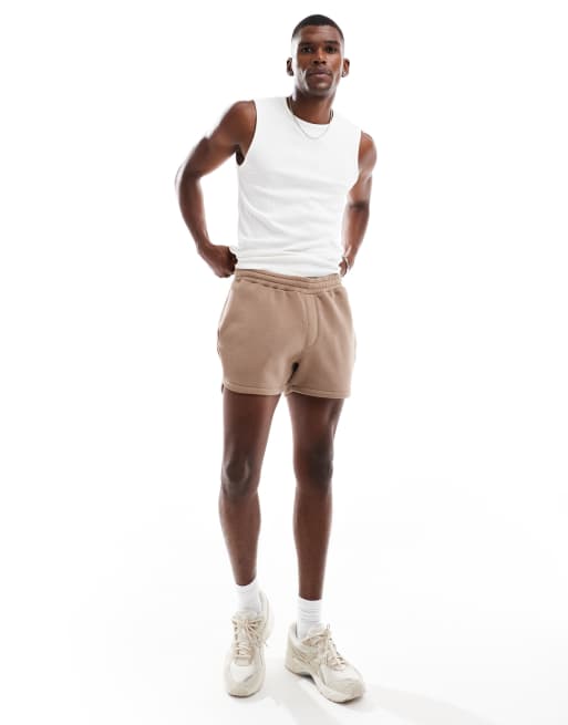 ASOS DESIGN shorter length shorts with curved hem in brown, 5 of 5