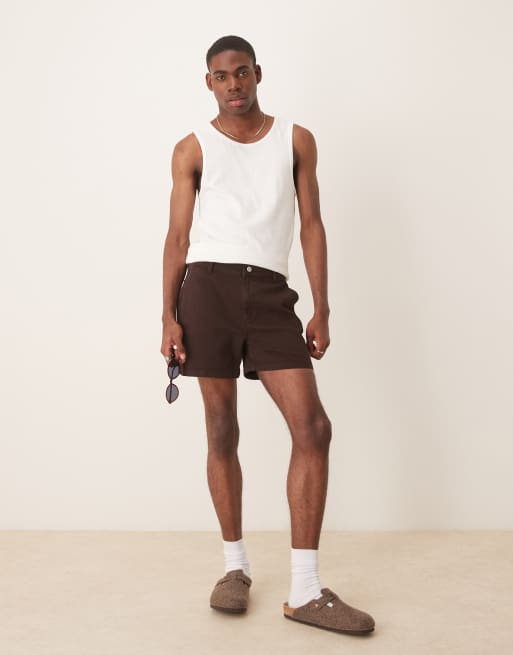 ASOS DESIGN shorter length skinny chino shorts in brown