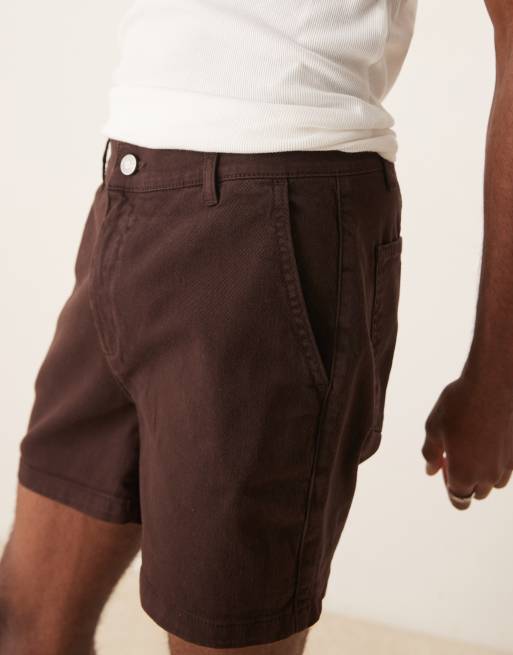 ASOS DESIGN shorter length skinny chino shorts in brown