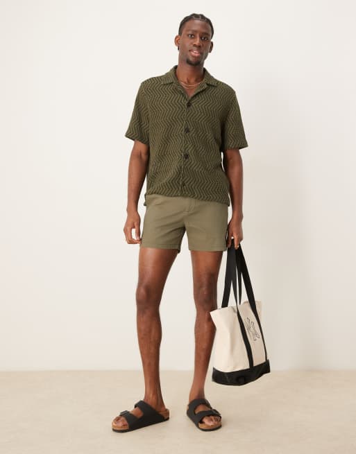 ASOS DESIGN shorter length skinny chino shorts in khaki