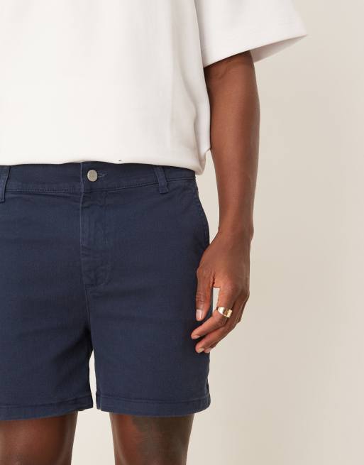ASOS DESIGN shorter length skinny chino shorts in navy, 3 of 5