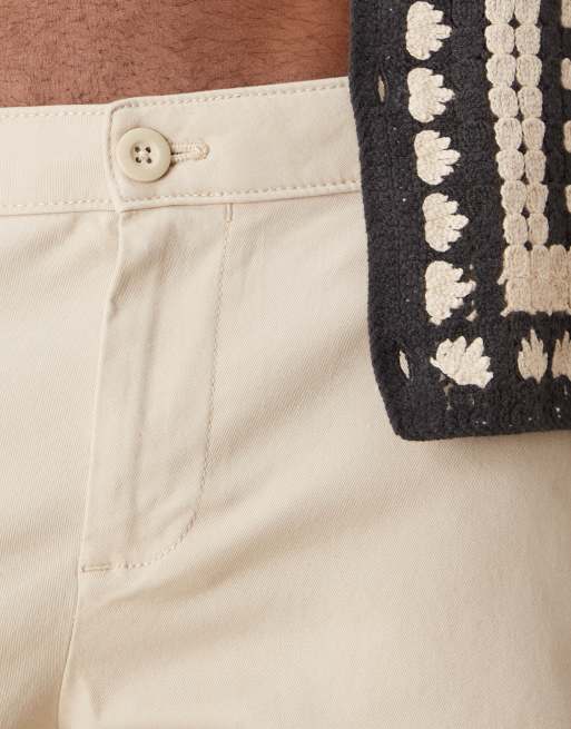 ASOS DESIGN shorter length skinny chino shorts in stone