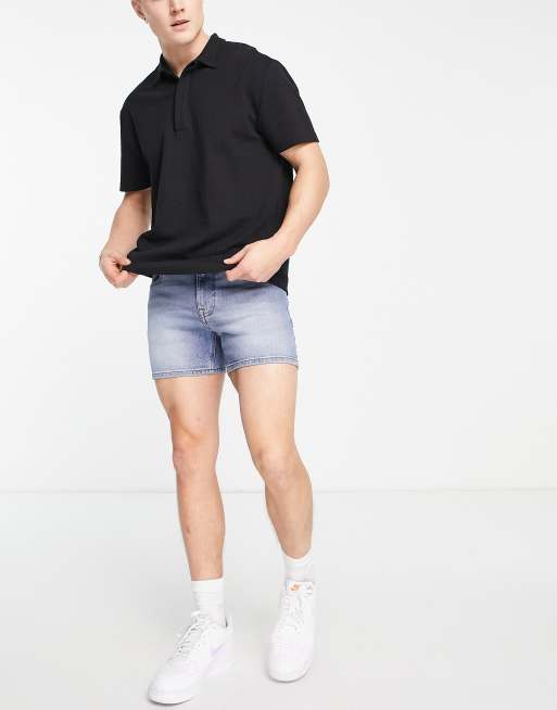 ASOS DESIGN shorter length slim shorts in washed black