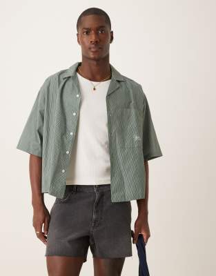Asos Design Shorter Length Slim Denim Shorts With Rip Detail In Green
