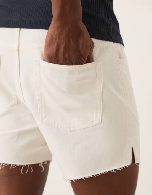 ASOS DESIGN shorter length slim denim shorts with rip detail in white