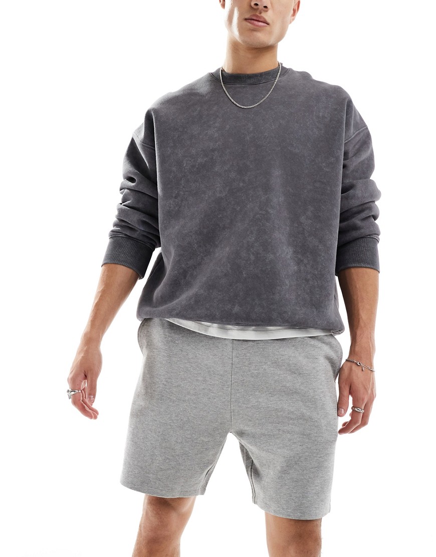 ASOS DESIGN shorter length slim shorts in grey marl