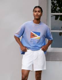 ASOS DESIGN boxy oversized t-shirt with sports graphic in blue stripe