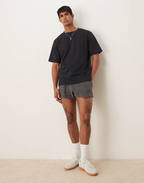 ASOS DESIGN shorter length towelling shorts in charcoal - view 1