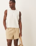 [ASOS DESIGN] ASOS DESIGN shorter length waffle shorts in beige-Neutral L BEIGE