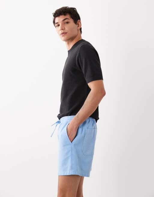 ASOS DESIGN shorter length wide elasticated shorts in blue, 3 of 5